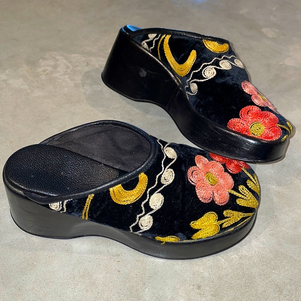 Embroidered Suede Clogs